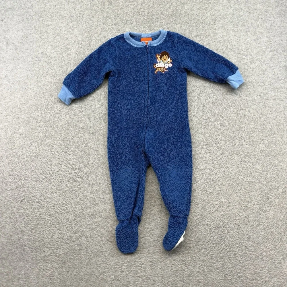 Y2K Go Diego Go Nick‎ Jr Embroidered Onezy Footsie Boys Baby 18M Blue 2008 VTG